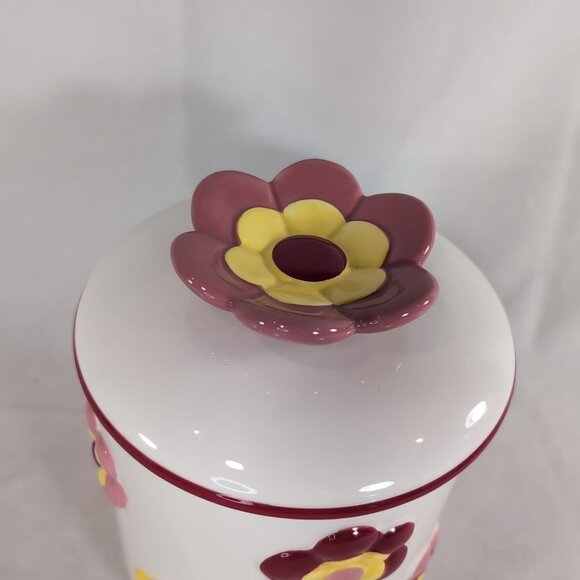Cake Boss Flower Cookie Jar Floral Pink Yellow Beige Ceramic 2013 B008 Handpaint - Picture 2 of 10